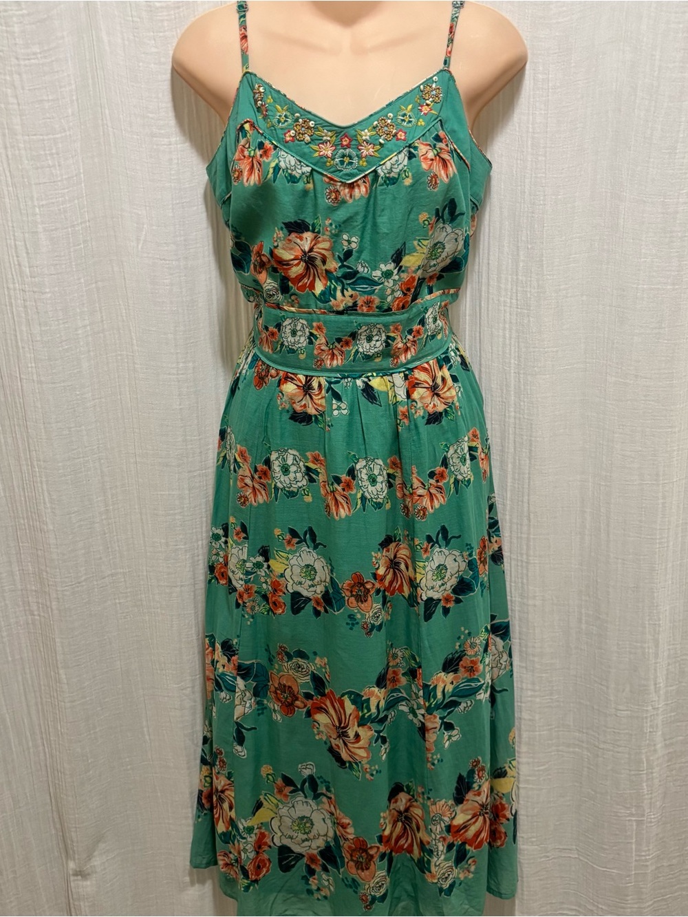 Beautiful 70’s Print BOHO CHIC Sage Green Floral Maxi Dress Women's Size 10